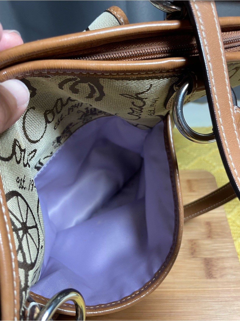 Coach Beige Signature Canvas Shoulder Bag with Brown Trim - Picture 13 of 16
